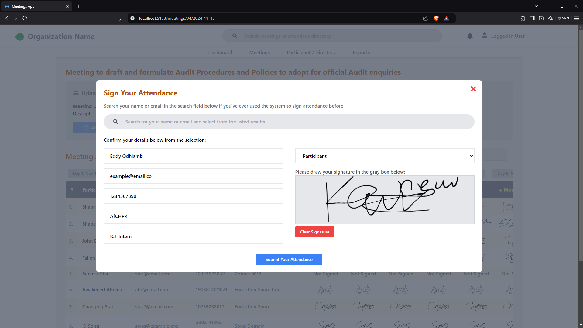 Meeting Attendance Application